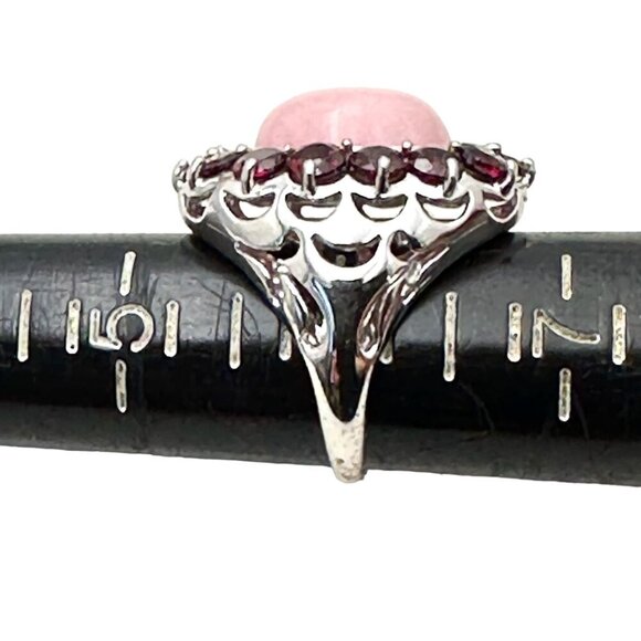 Sterling Silver Womens Ring Pink Morganite Red Garnet Size 6 - Picture 7 of 7
